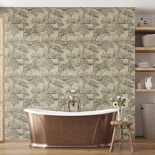 Peaceful Retreat (Sepia) Wallpaper on bathroom wall