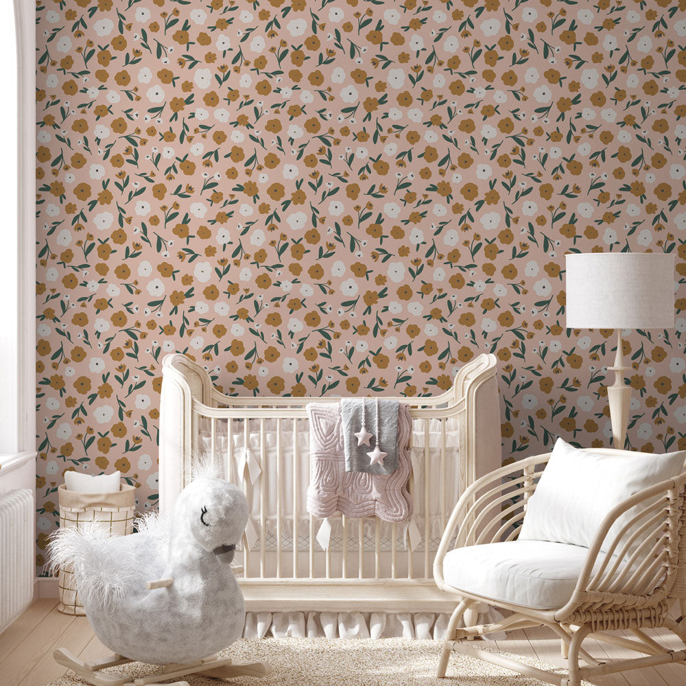 Seventies Summer Wallpaper on nursery wall