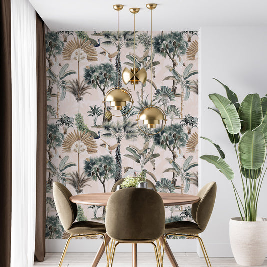 Birds Of Paradise (Oat) Wallpaper on dining room wall