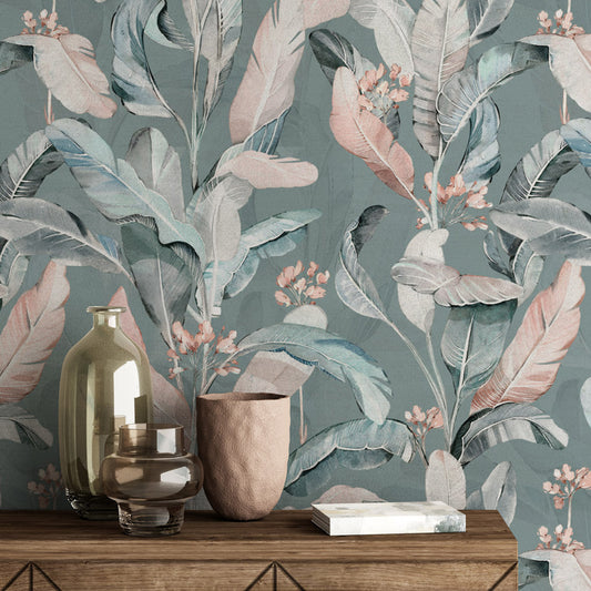 Silky Bloom (Blue) Wallpaper on accent wall