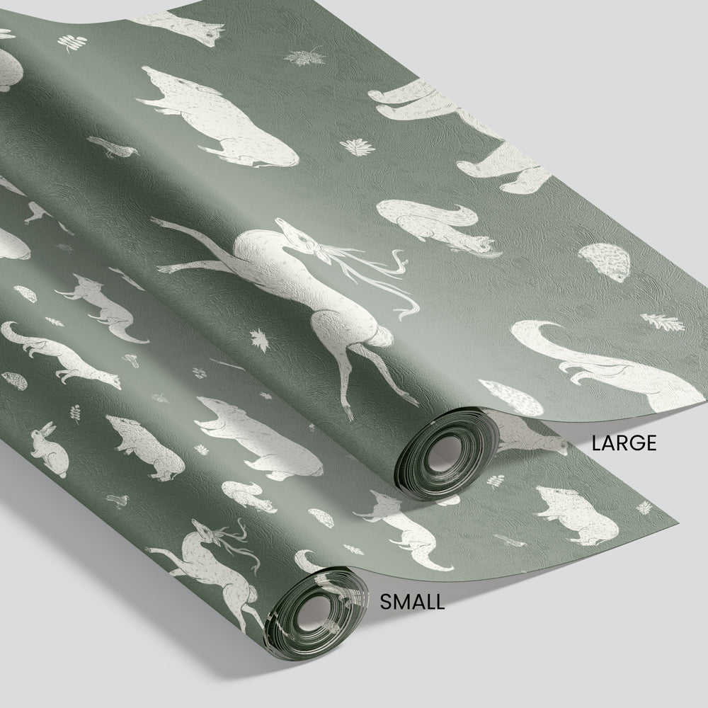 Woodland Friends (Green) Wallpaper pattern size options