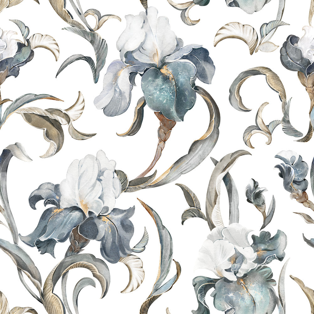 Poised Petals (White) Wallpaper pattern close-up