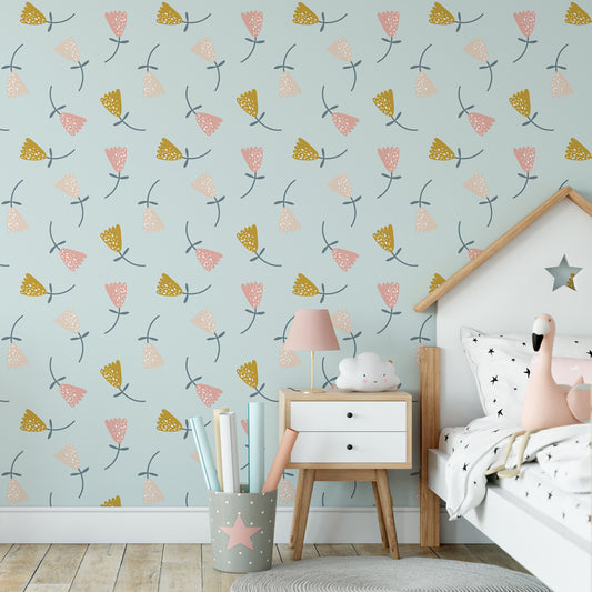 Flower Power Wallpaper on kid's bedroom wall