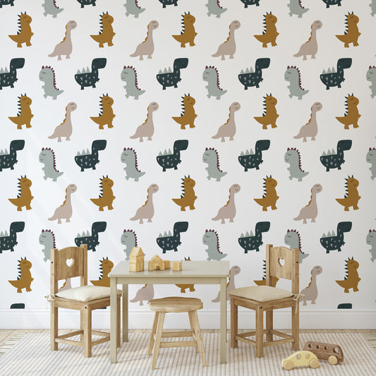 Prehistoric Playtime Wallpaper on kid's playroom wall