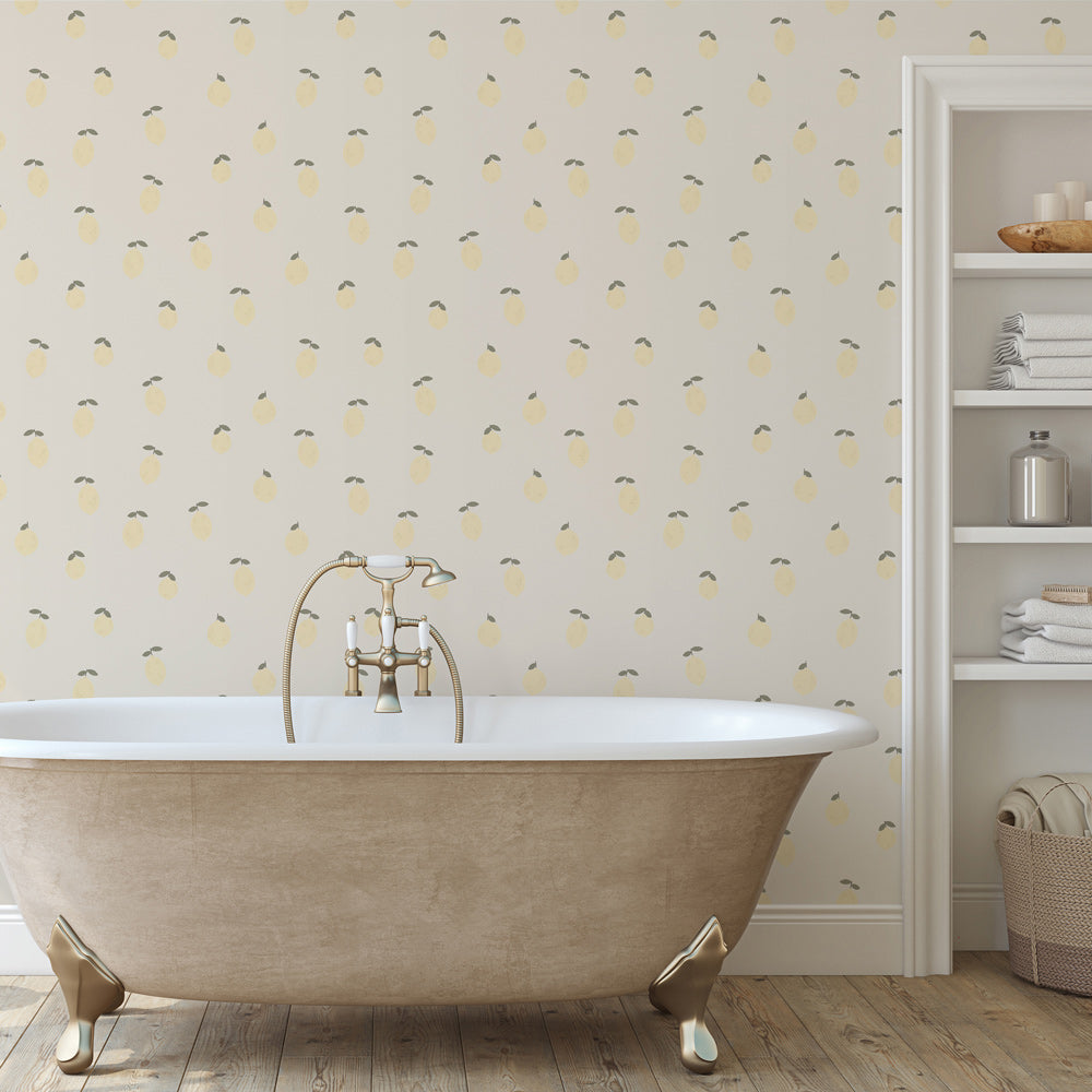 A Taste of Lemon Wallpaper on bathroom wall