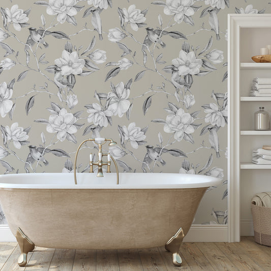 Birds of a Feather Wallpaper on bathroom wall