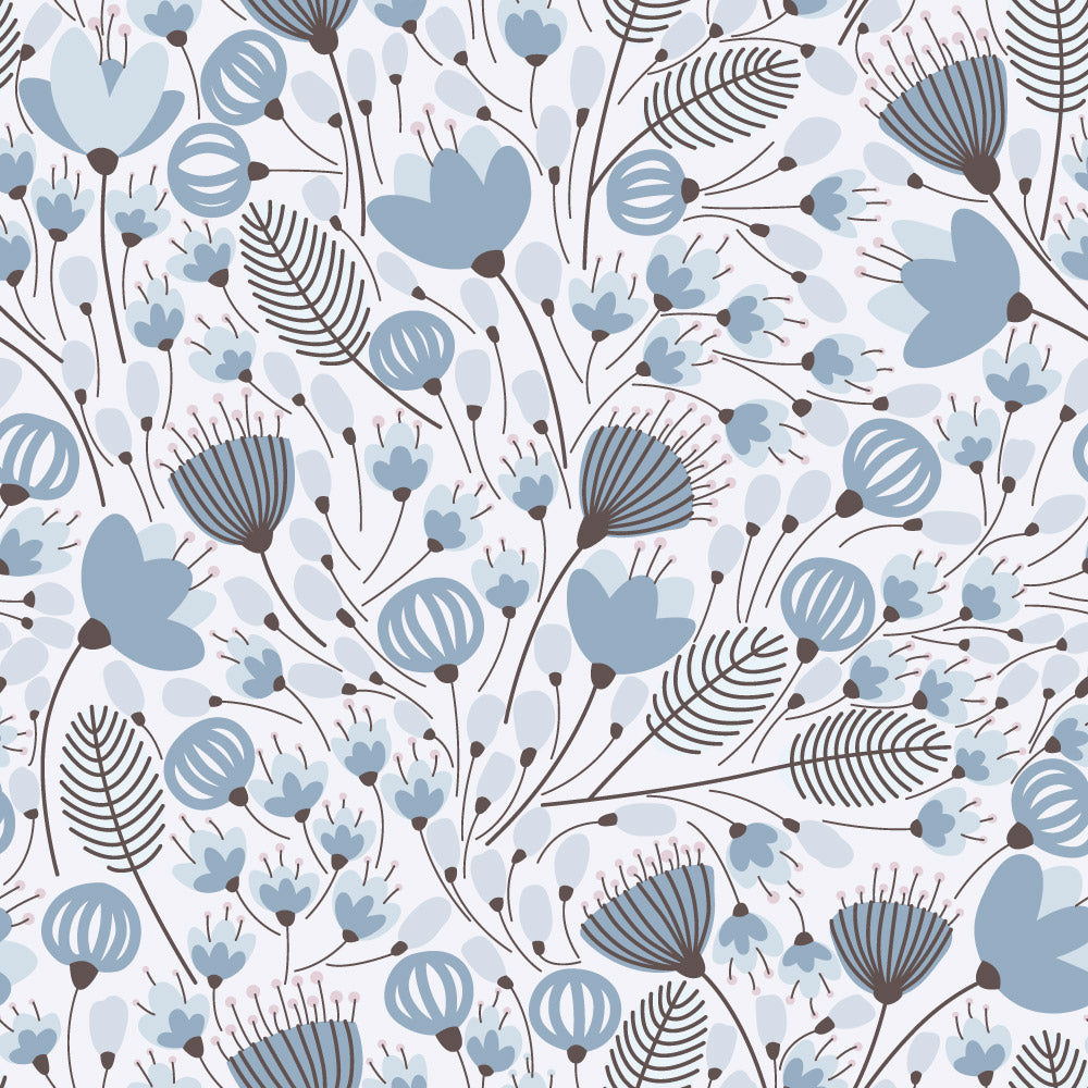 Morning Meadow (Dusty Blue) Wallpaper pattern close-up