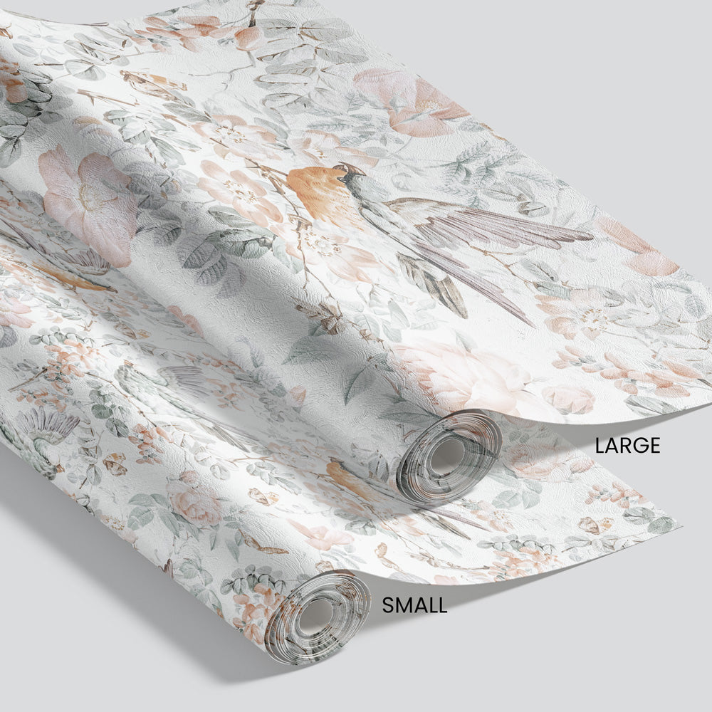 Bright Flight (Bright White) Wallpaper pattern size options