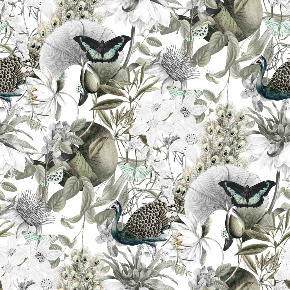 Wings and Feathers (White) Wallpaper pattern close-up