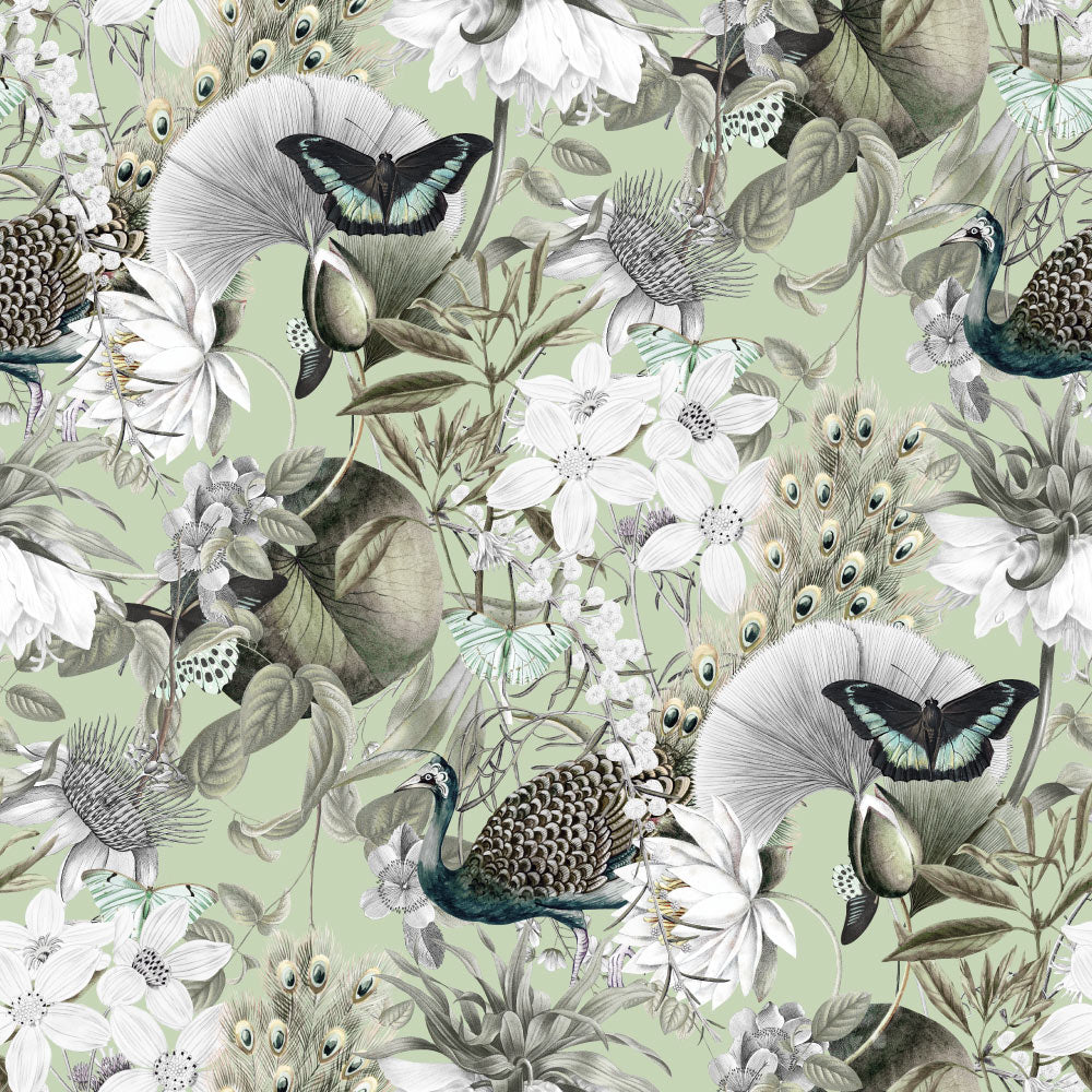 Wings and Feathers (Green) Wallpaper pattern close-up