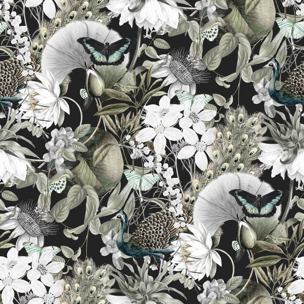 Wings and Feathers (Black) Wallpaper pattern close-up