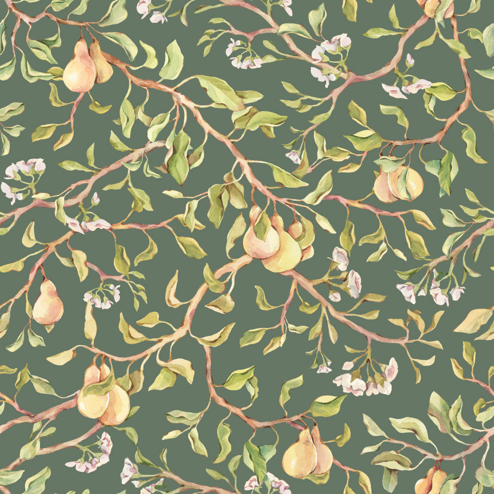 Heavenly Harvest (Green) Wallpaper pattern close-up