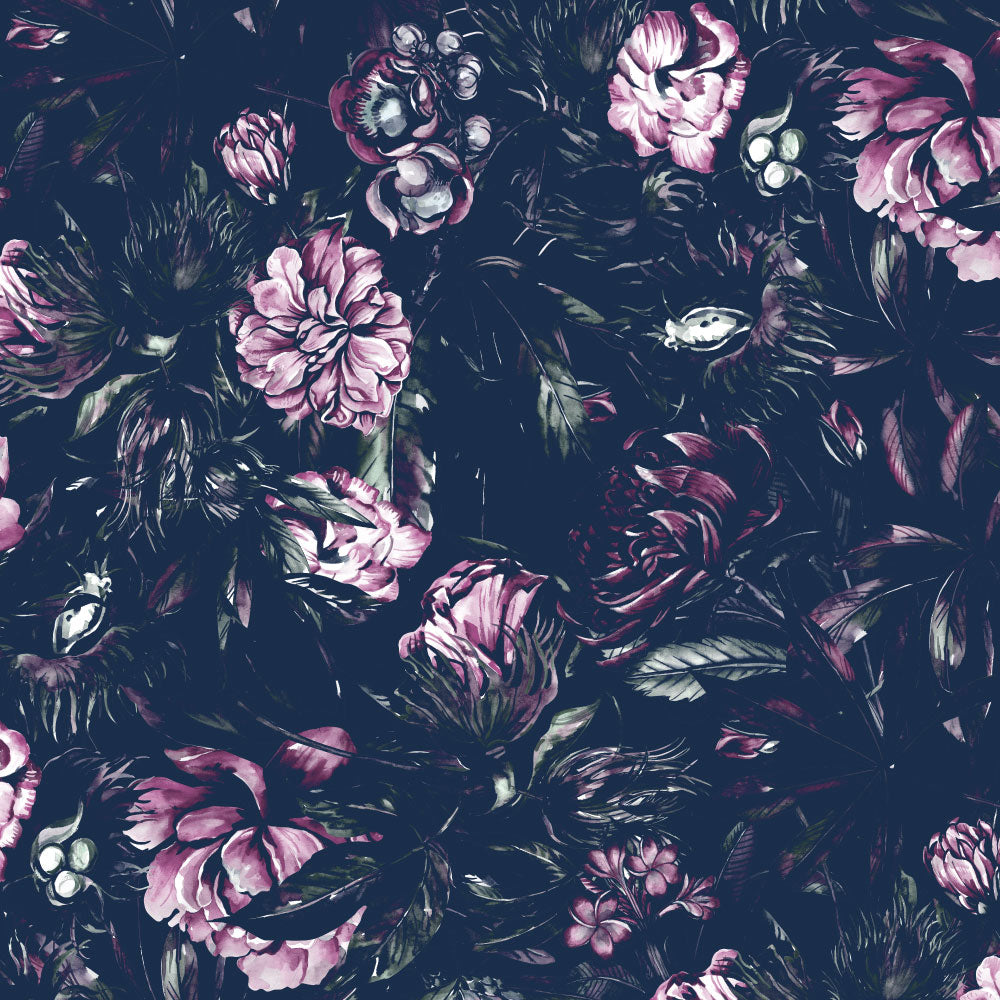 Lush Greenhouse (Dark Blue) Wallpaper pattern close-up