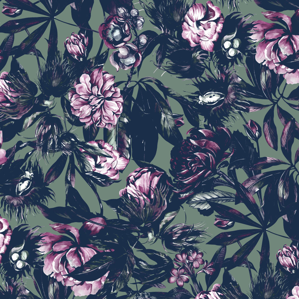 Lush Greenhouse (Sage) Wallpaper pattern close-up