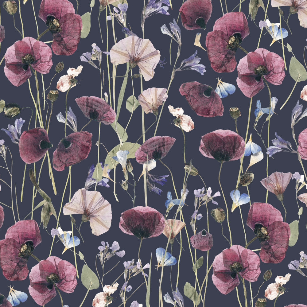 Pressed Petals (Dark Purple) Wallpaper pattern close-up