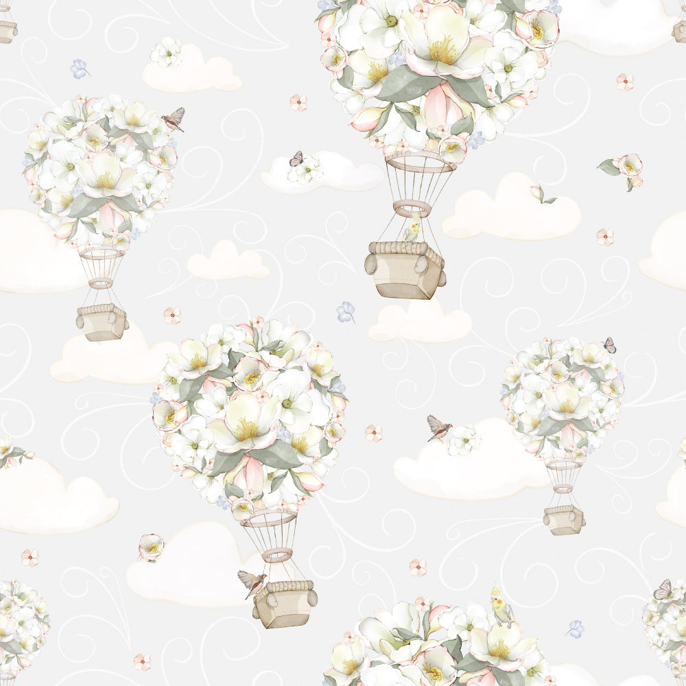 Up, Up & Bouquet (Light Blue) Wallpaper pattern close-up