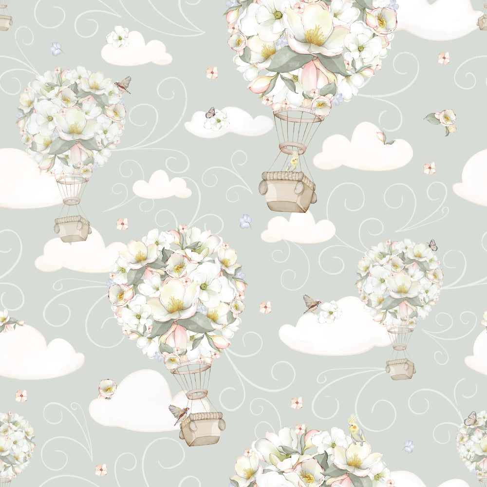 Up, Up & Bouquet (Light Seafoam Blue) Wallpaper pattern close-up