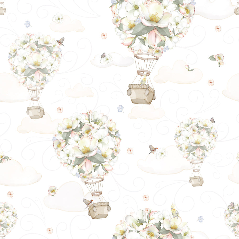 Up, Up & Bouquet (White) Wallpaper pattern close-up