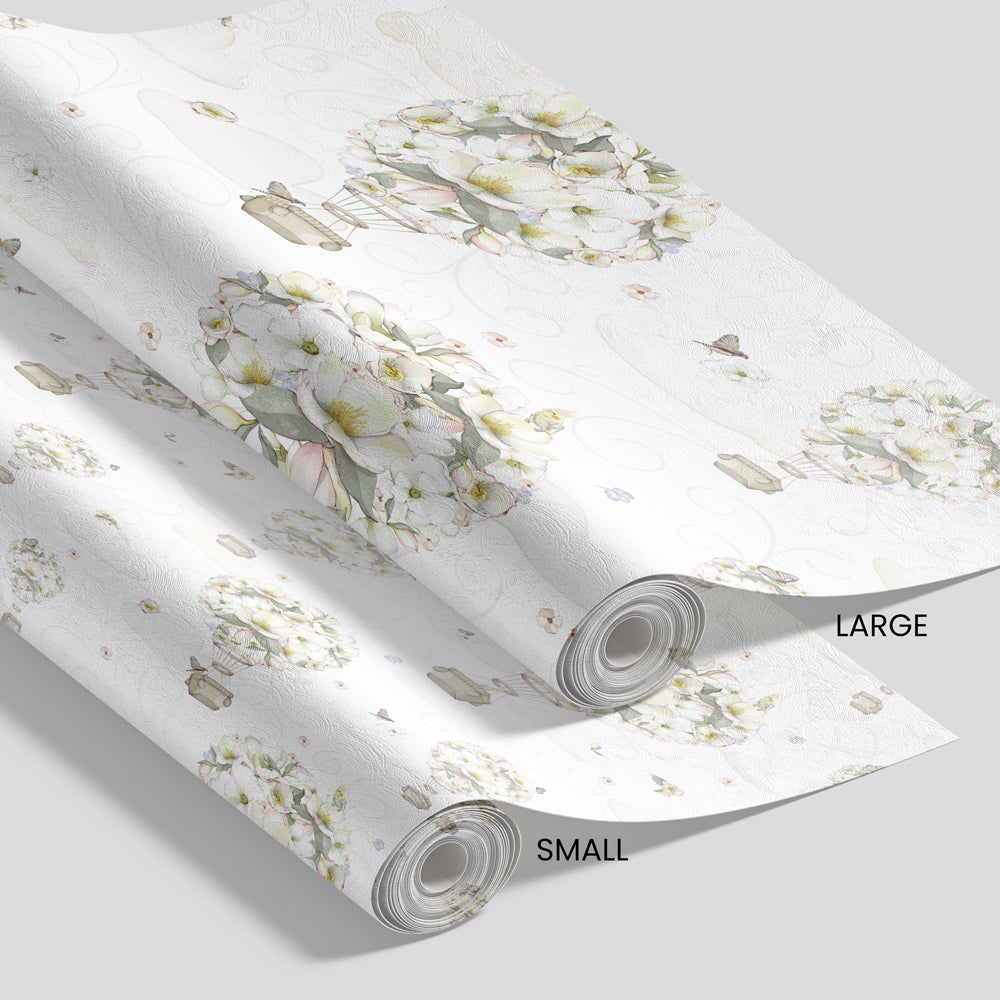 Up, Up & Bouquet (White) Wallpaper pattern size options