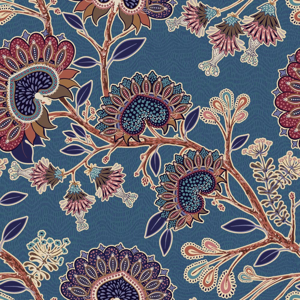 Paisley Park (Blue) Wallpaper pattern close-up