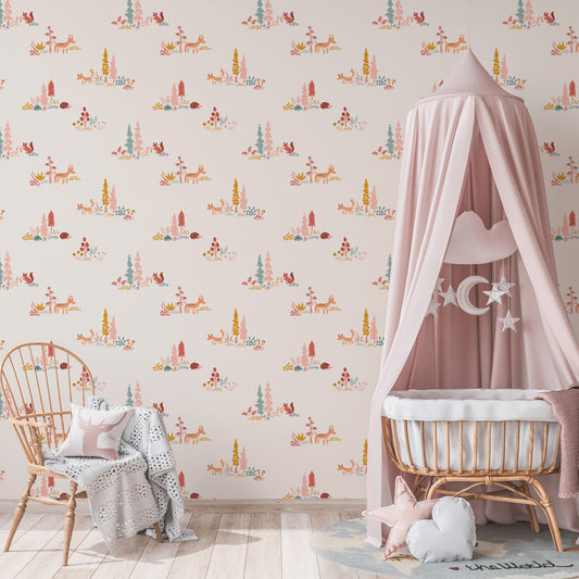 Whimsy Wilderness Wallpaper on nursery wall