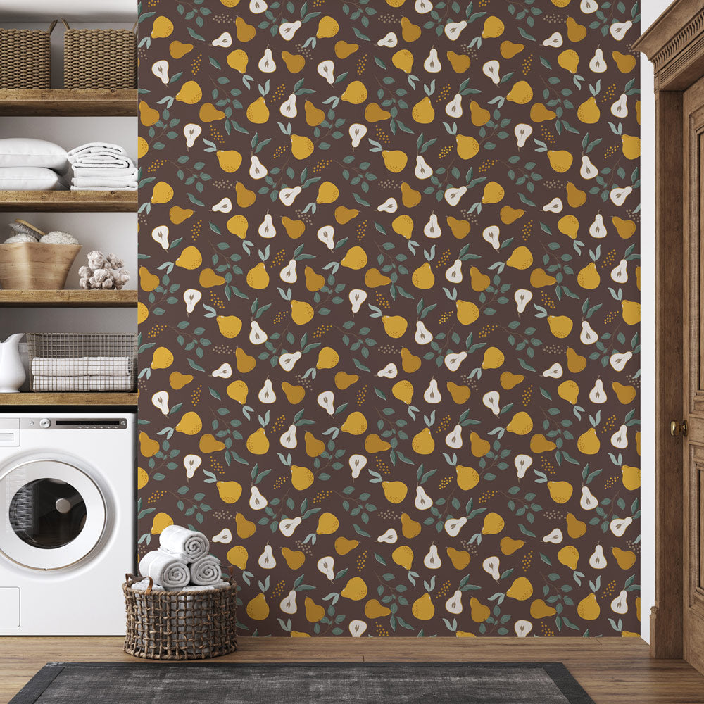 Pear Peak Wallpaper on laundry room wall