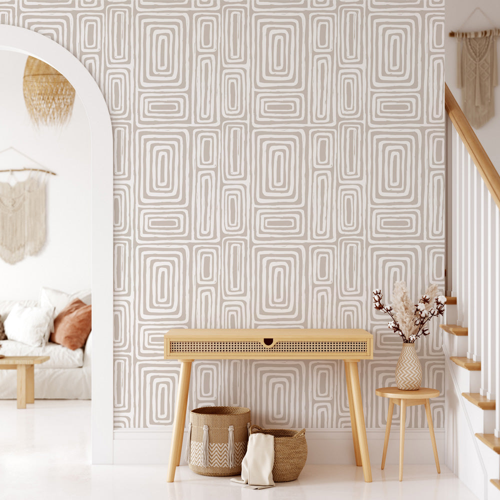 Mellow Minimalist Maze Wallpaper on accent wall