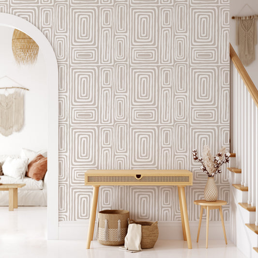 Mellow Minimalist Maze Wallpaper on accent wall