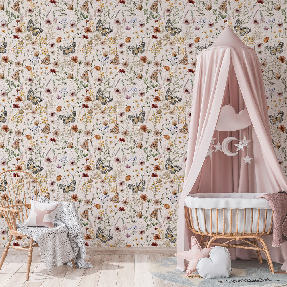 Butterfly Kingdom Wallpaper on nursery wall