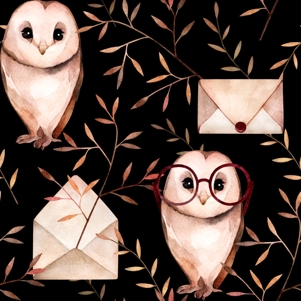 Magic Owls (Black) Wallpaper pattern close-up