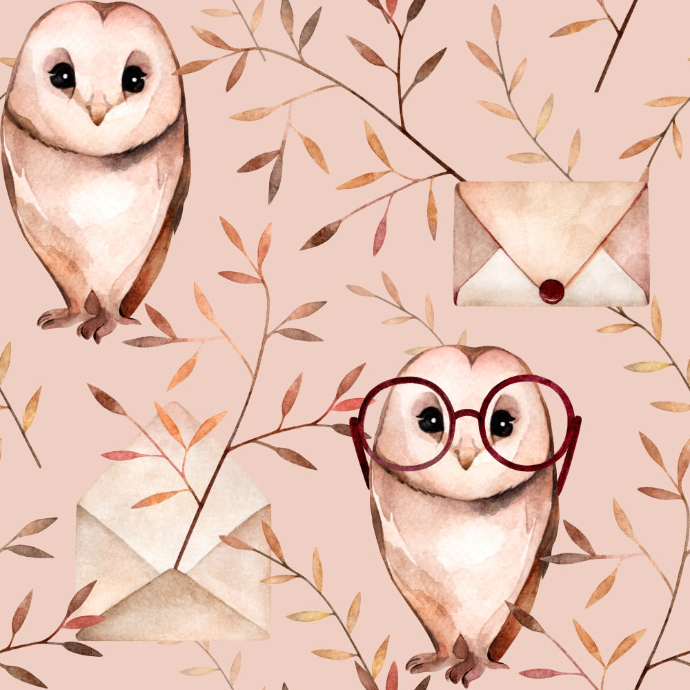 Magic Owls (Pink) Wallpaper pattern close-up