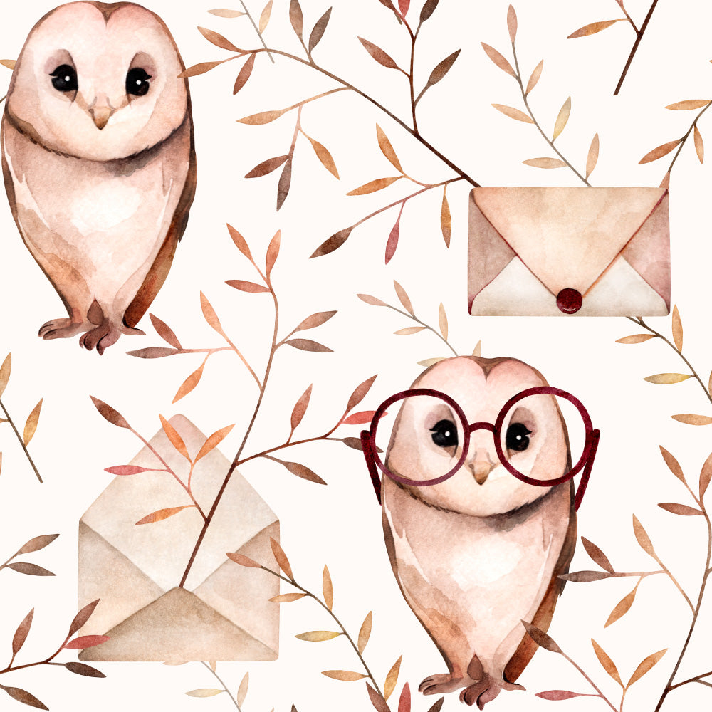 Magic Owls (White) Wallpaper pattern close-up