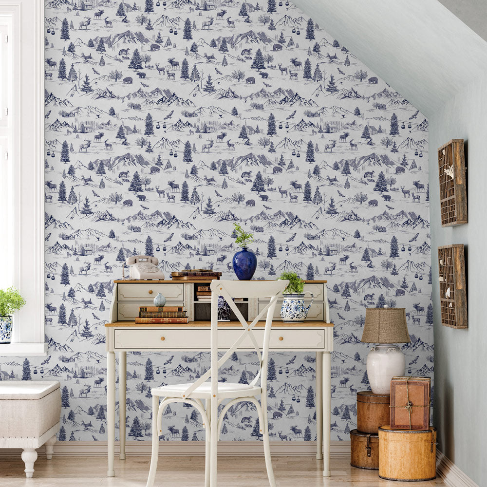 Nature's Bounty (White and Blue) Wallpaper on office wall