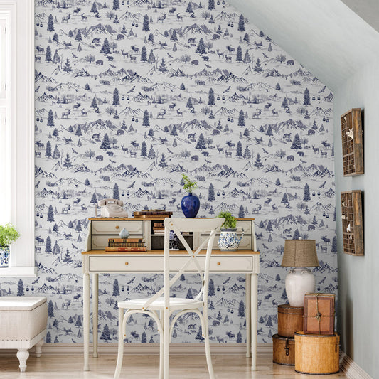 Nature's Bounty (White and Blue) Wallpaper on office wall