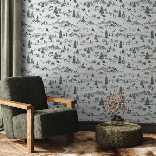 Nature's Bounty (White and Green) Wallpaper on living room wall