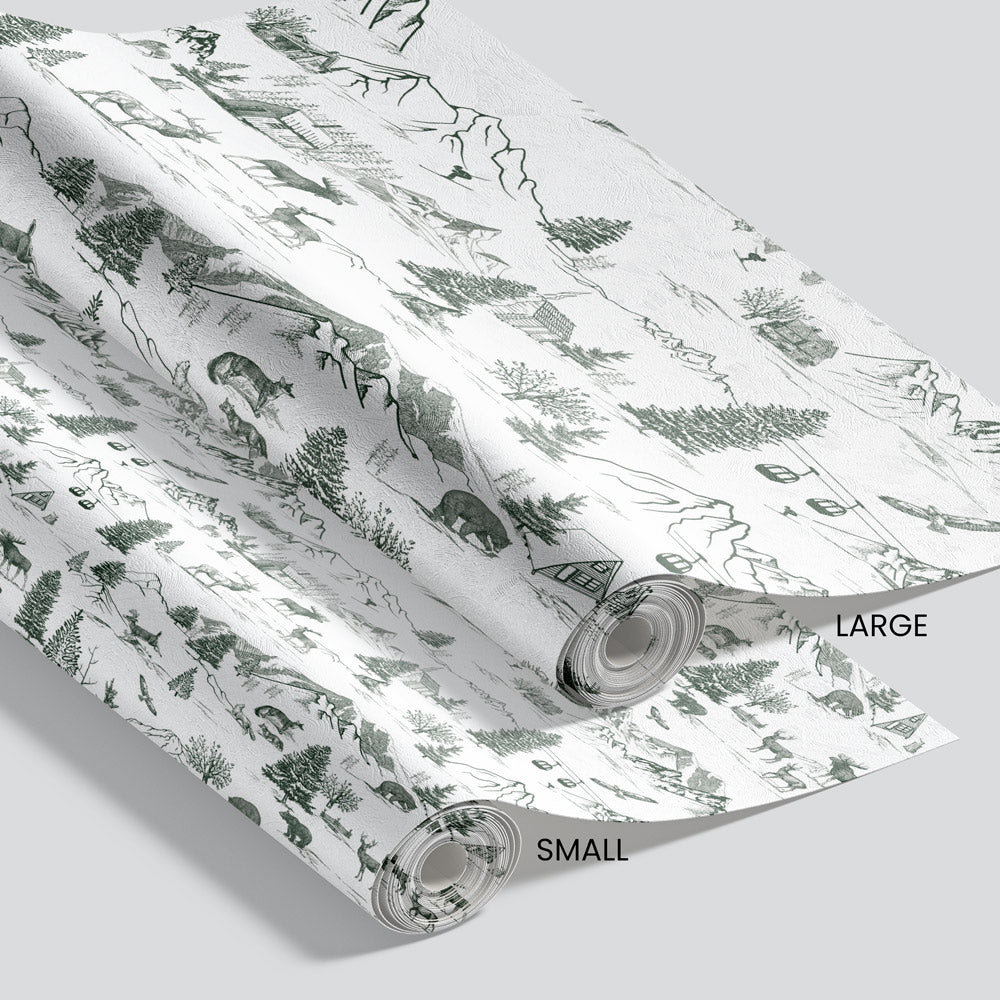 Nature's Bounty (White and Green) Wallpaper pattern size options