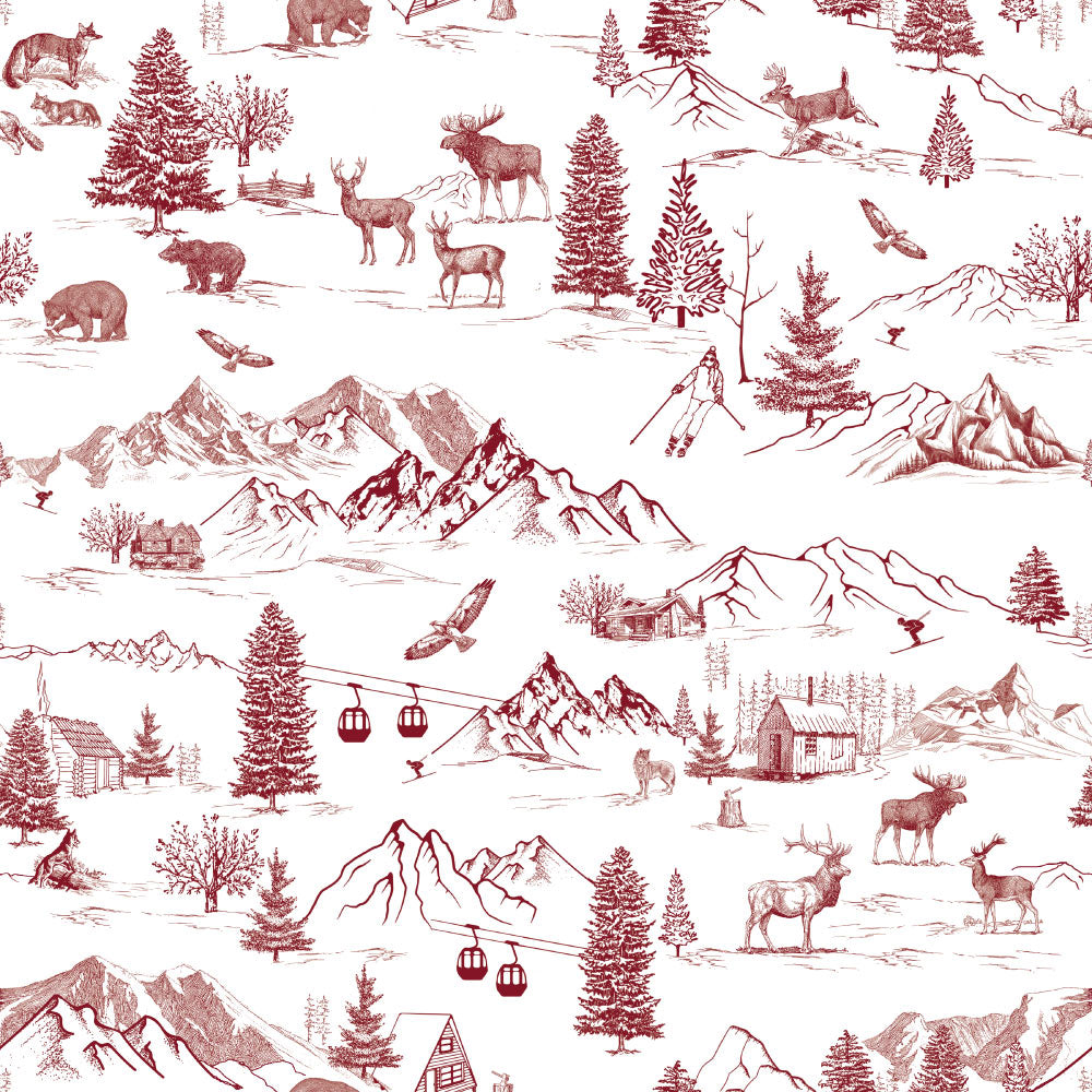 Nature's Bounty (White and Red) Wallpaper pattern close-up