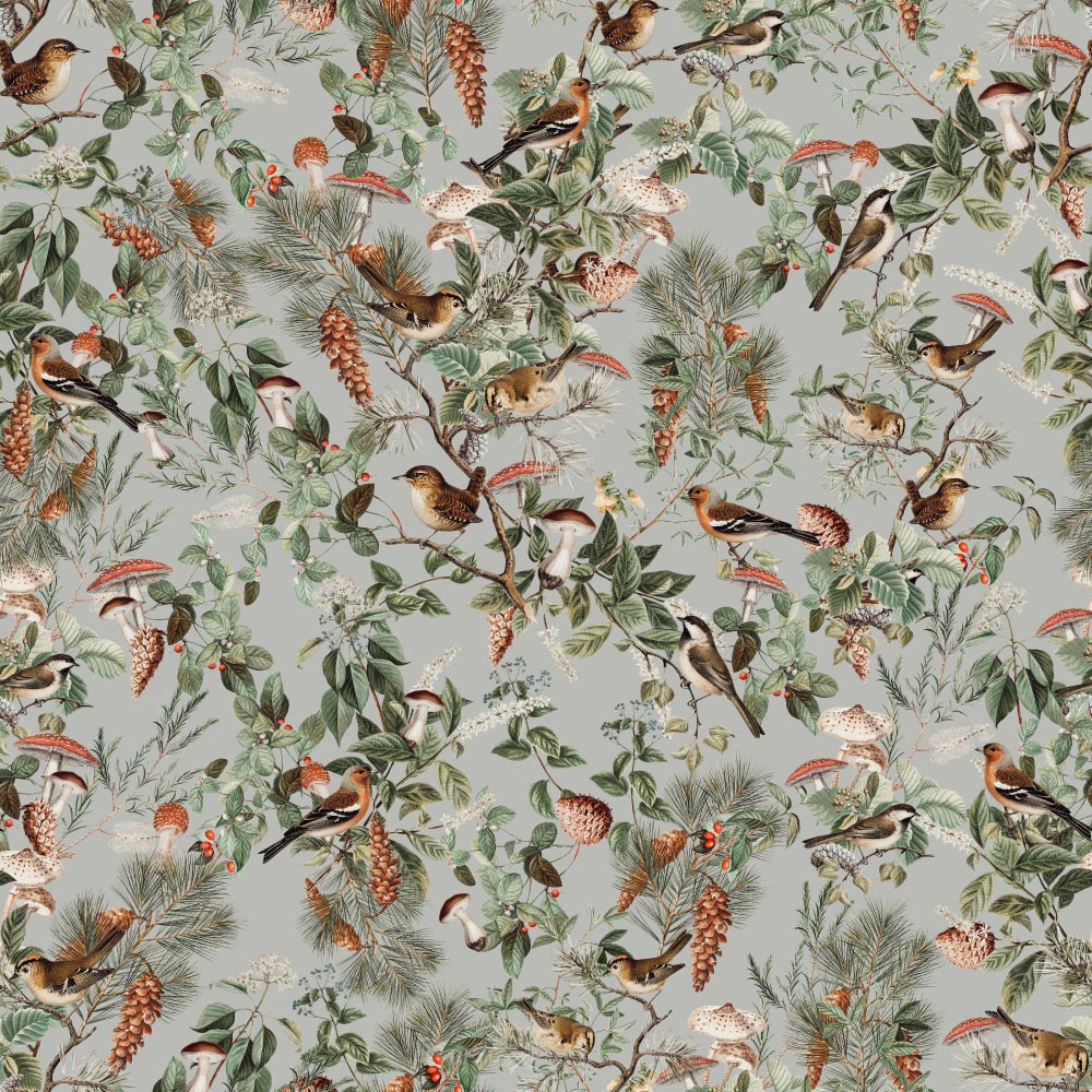 Woodland Bird Wallpaper pattern close-up