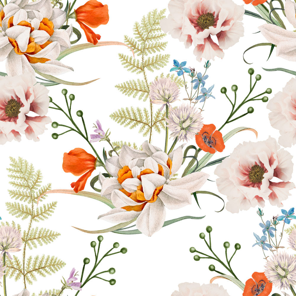 White Floral Wallpaper pattern close-up