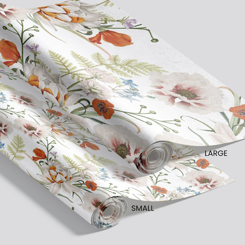 White Floral Wallpaper pattern size options