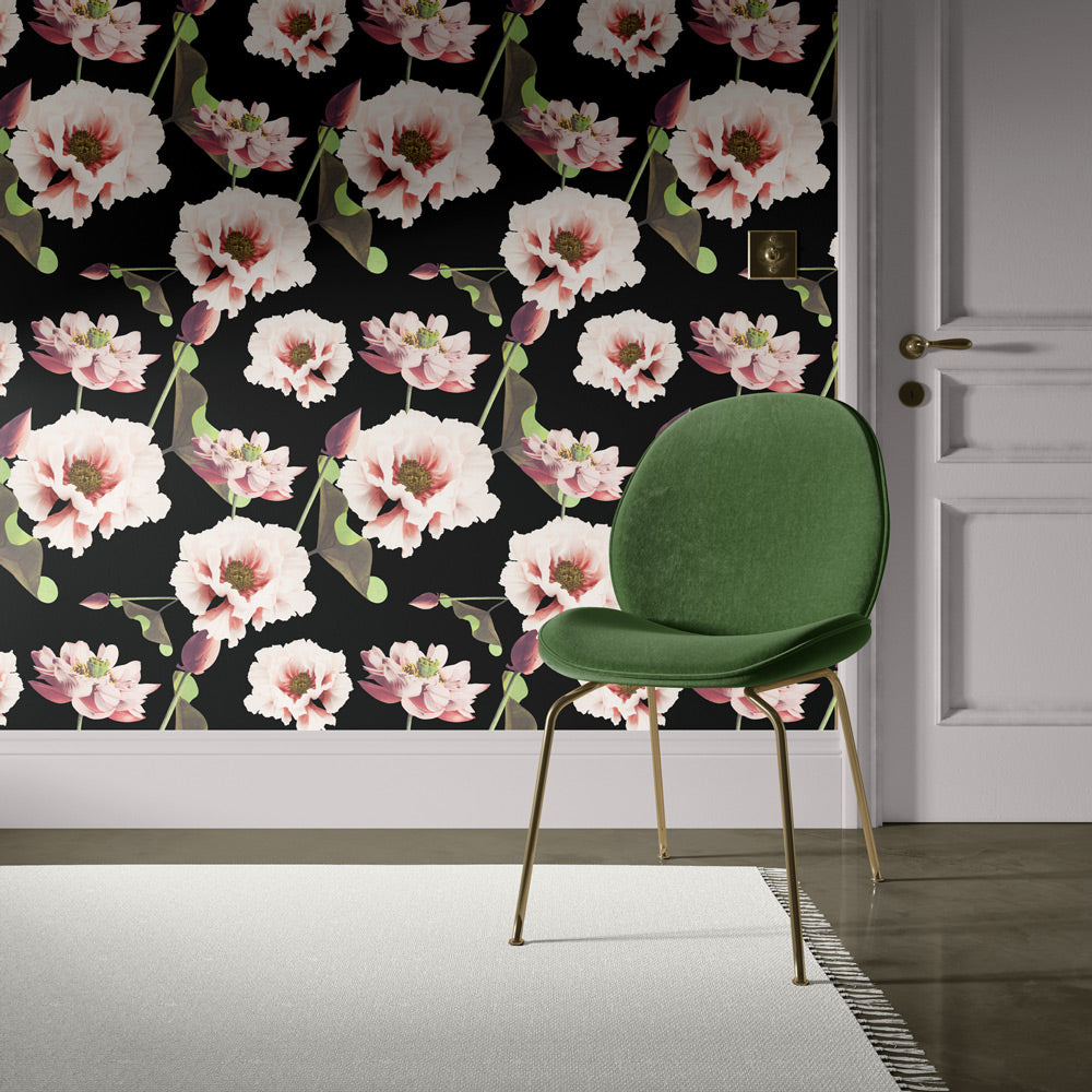 Pink Peony Flower Wallpaper on accent wall