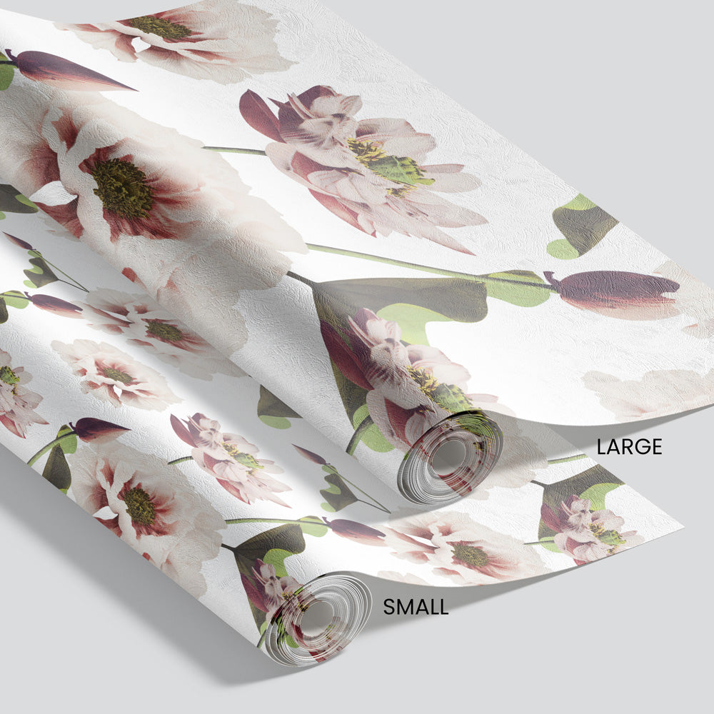 White and Pink Peonies Wallpaper pattern size options