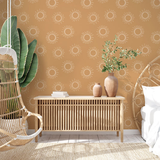 Boho Suns Wallpaper on bedroom wall