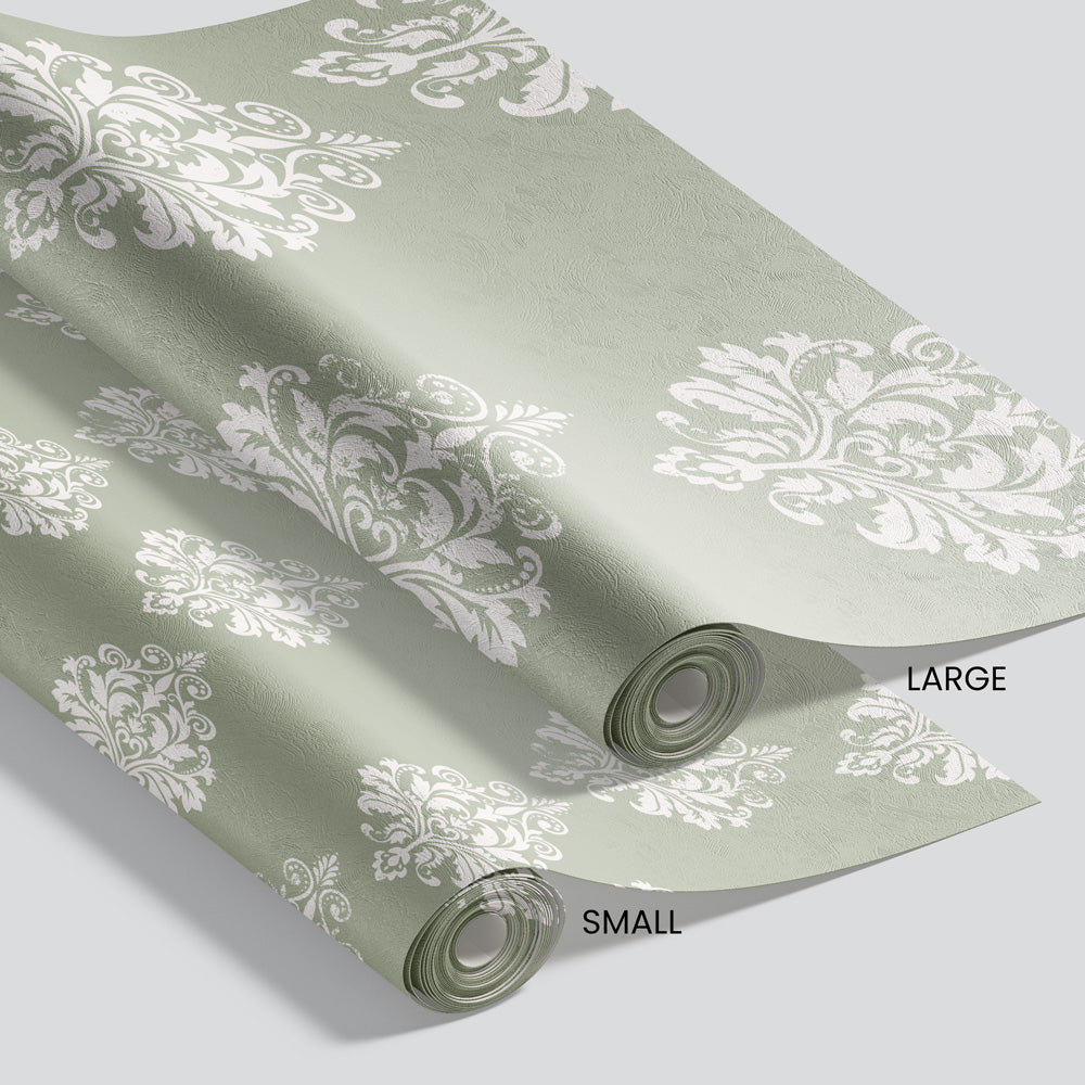 Royal Tapestry (Sage) Wallpaper pattern size options