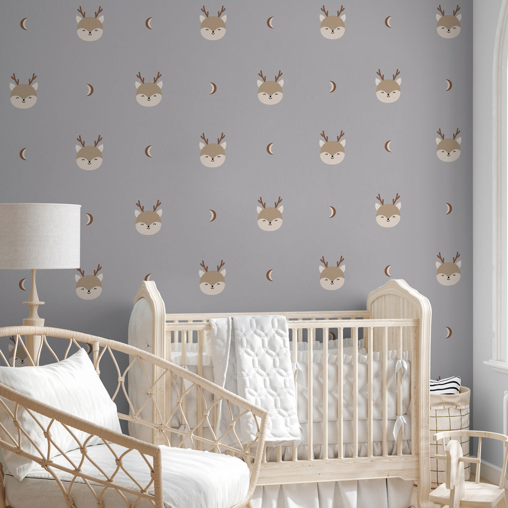 Deer Moon (Blue) Wallpaper in nursery