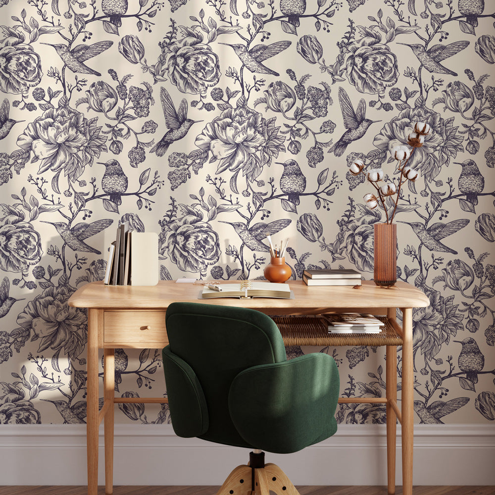 Flutter By (Navy Blue) Wallpaper on accent wall