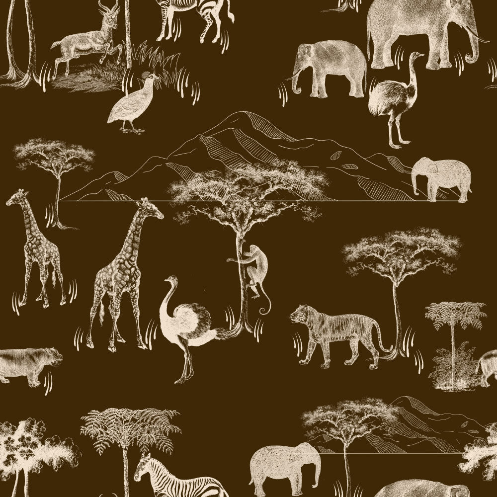 Safari Tour (Brown & Ivory) Wallpaper pattern close-up
