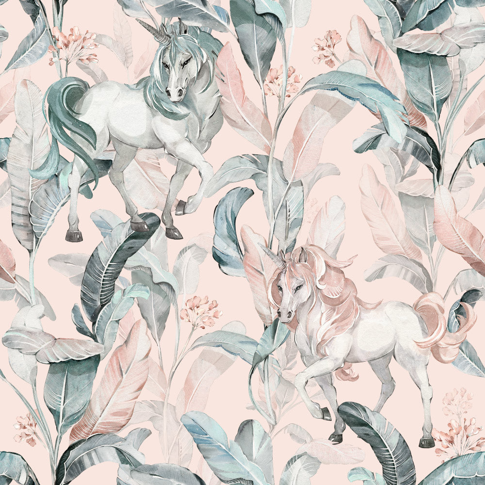 Unicorn Enchantment (Pink) Wallpaper pattern close-up