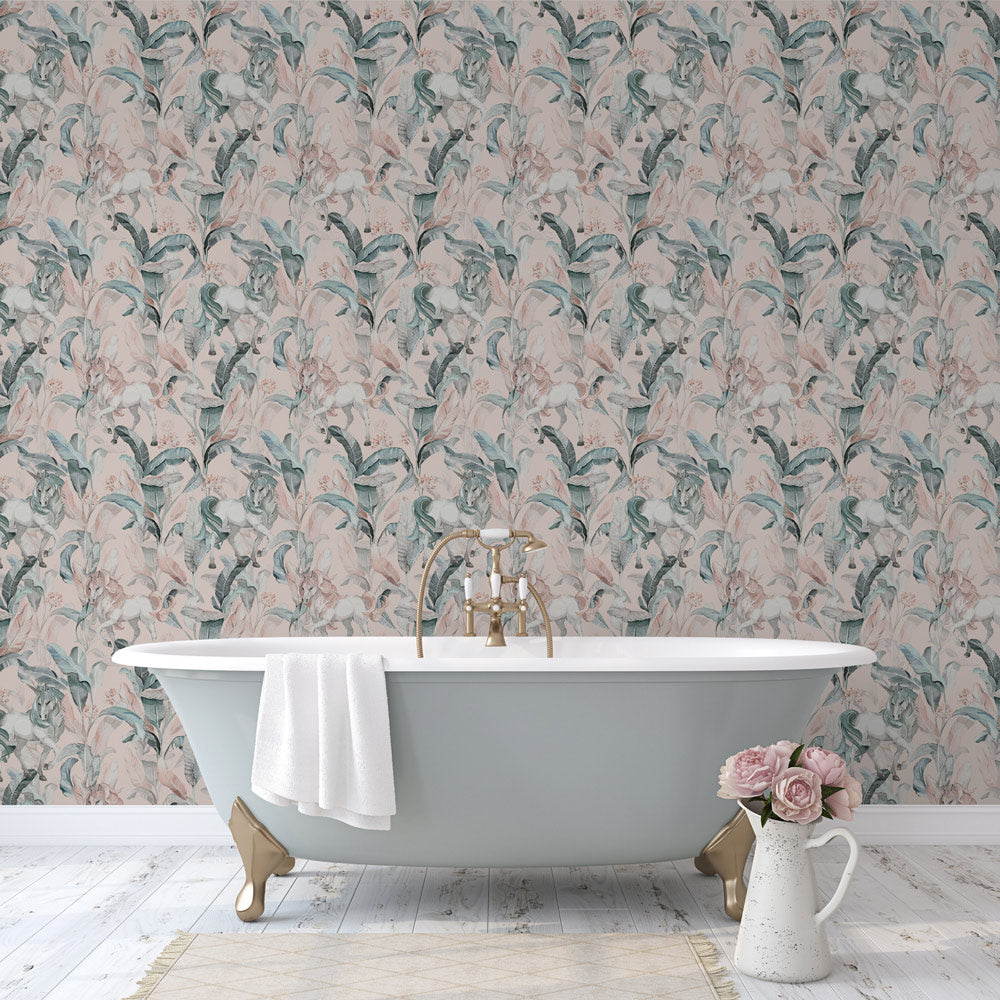 Unicorn Enchantment (Pink) Wallpaper on bathroom wall