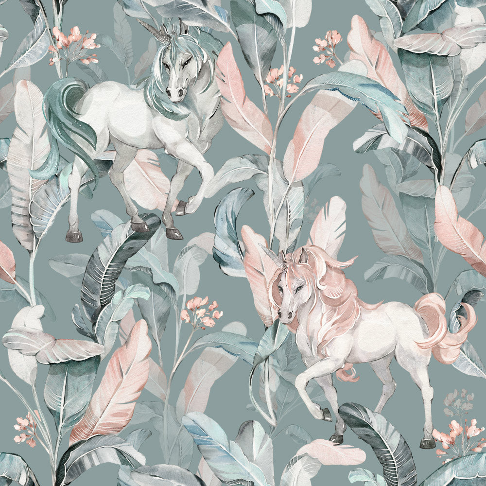 Unicorn Enchantment (Blue) Wallpaper pattern close-up